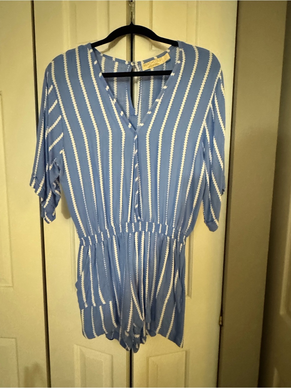 BEACHGOLD Light Blue and White Striped V-Neck Tunic Romper